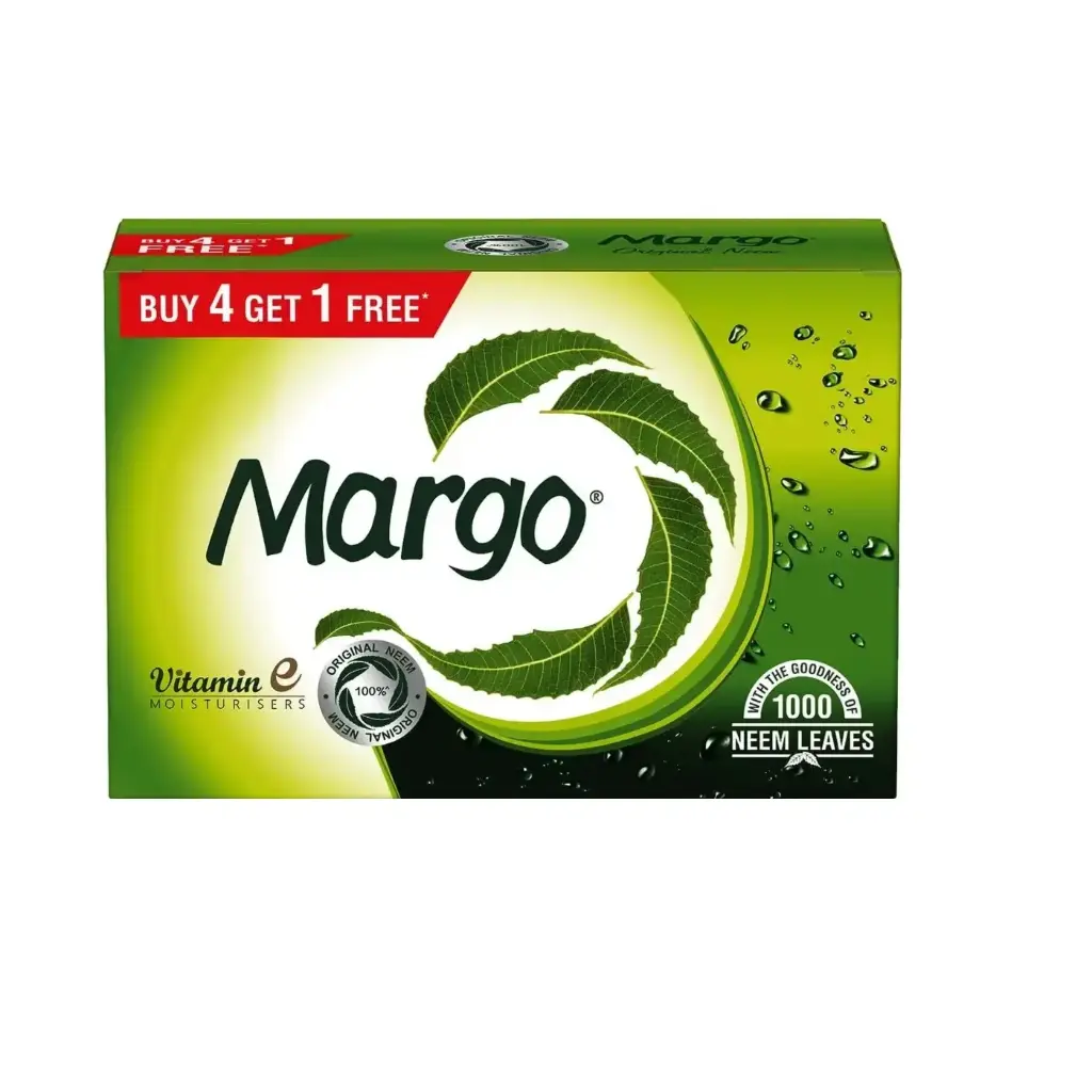 Margo 100% Original Neem Soap with Vitamin E 100 g (Buy 4 Get 1 Free)