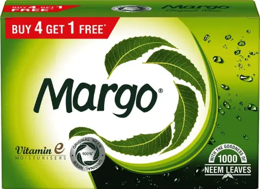 Margo 100% Original Neem Soap with Vitamin E 100 g (Buy 4 Get 1 Free)